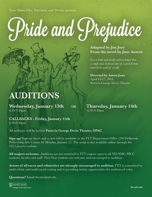 Pride and Prejudice audition flyer