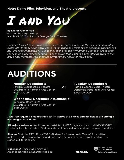 I AND YOU audition flyer