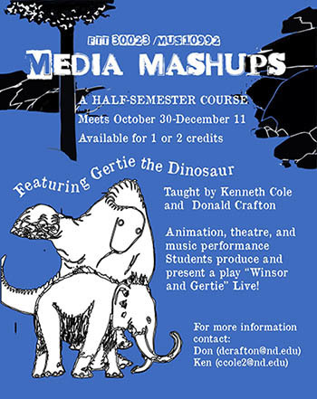 Media Mashups - course poster featuring Gertie the Dinosaur