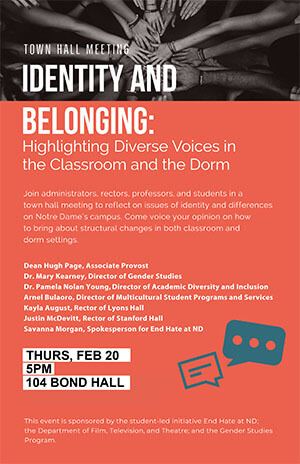 Identity and Belonging Town Hall poster