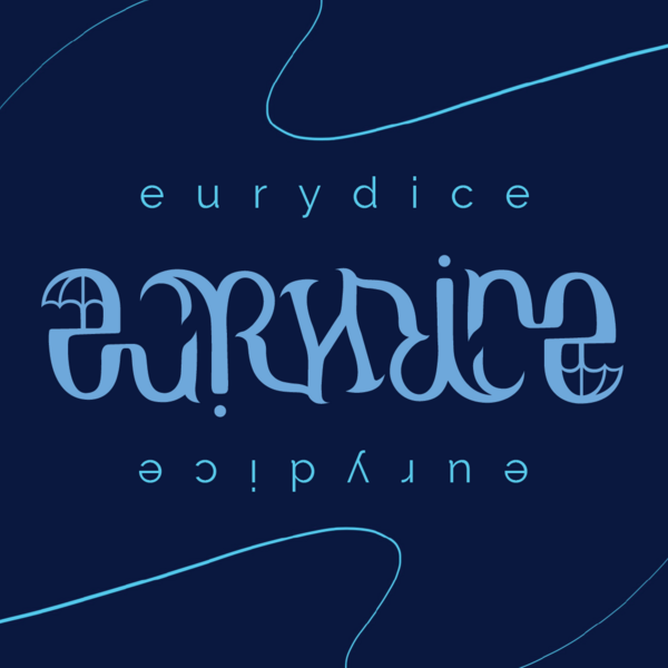 Title card for Eurydice, which features a blue background with light blue lettering and light blue line work.