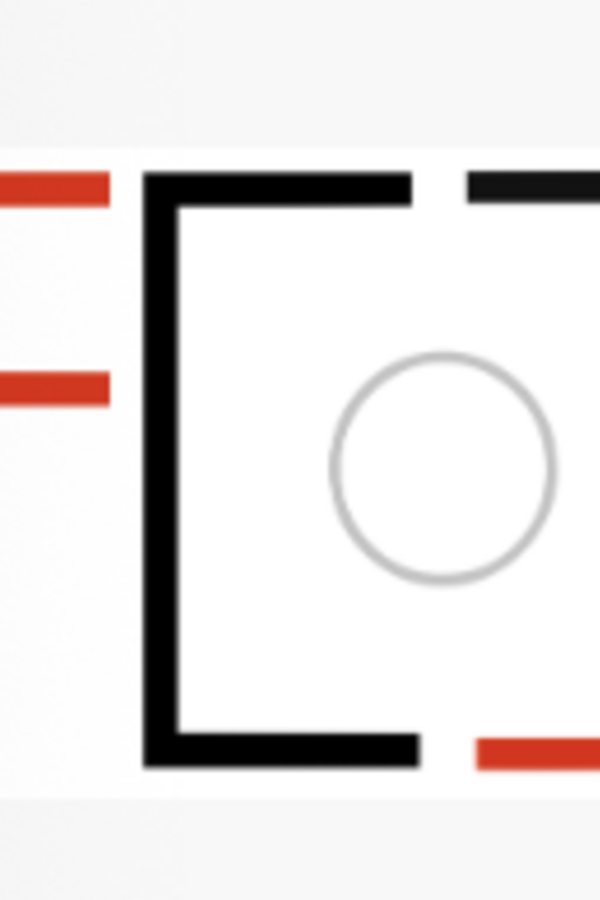 Stylized camera icon with red and black bars forming a square around a gray circle.