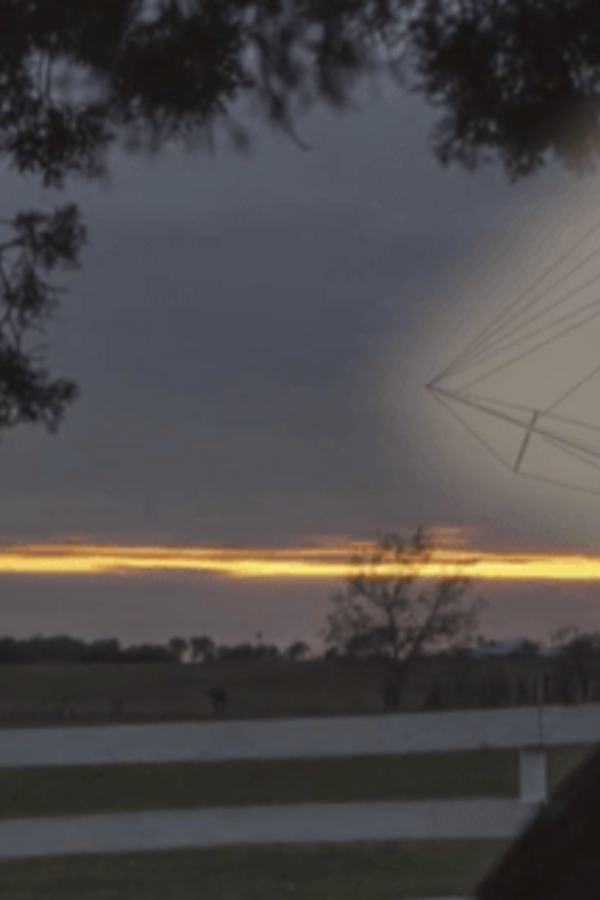 “That’s a Long Time… A Rectify Video Essay” cover image. An image collage of a hand-drawn boat overlaying a sunset, with a tree draped in shrubs at the foreground and a white fence in the background.