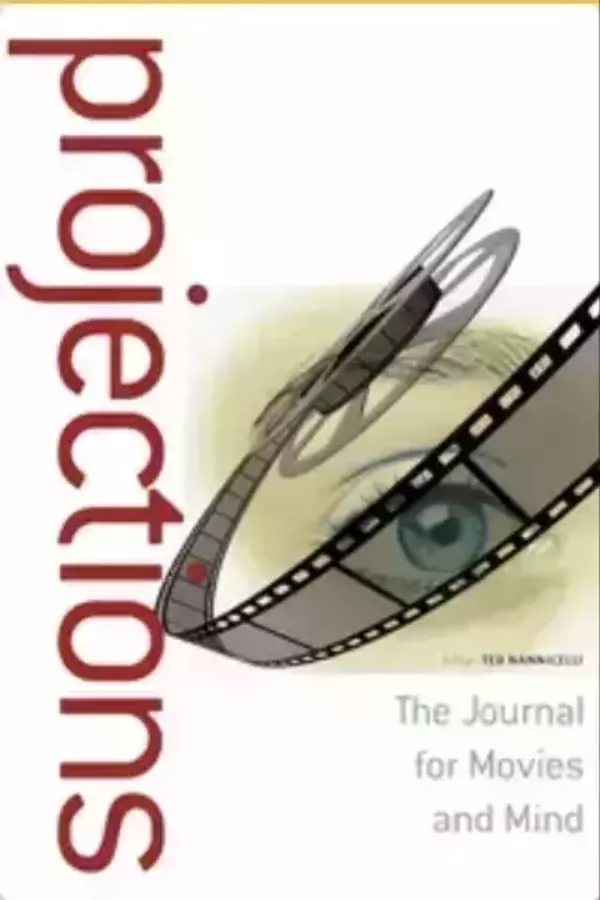 Journal cover for 'projections'. A film strip unwinds from a reel around a stylized blue-green eye.